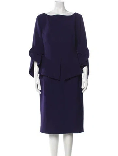 Pre-owned Safiyaa Bateau Neckline Midi Length Dress In Blue