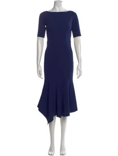 Pre-owned Safiyaa Bateau Neckline Midi Length Dress In Blue
