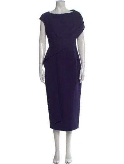 Pre-owned Safiyaa Bateau Neckline Midi Length Dress In Blue