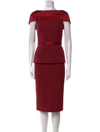Pre-owned Safiyaa Bateau Neckline Midi Length Dress In Burgundy