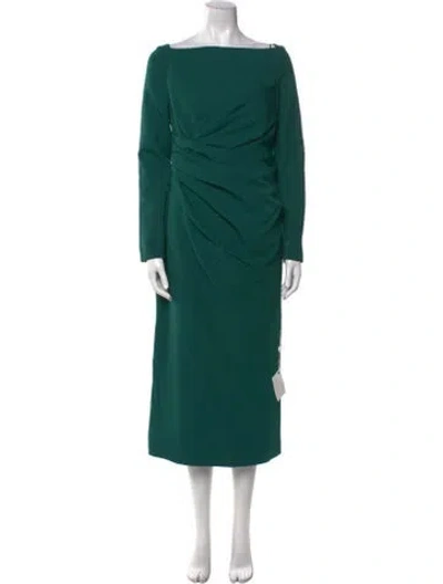Pre-owned Safiyaa Bateau Neckline Midi Length Dress In Green