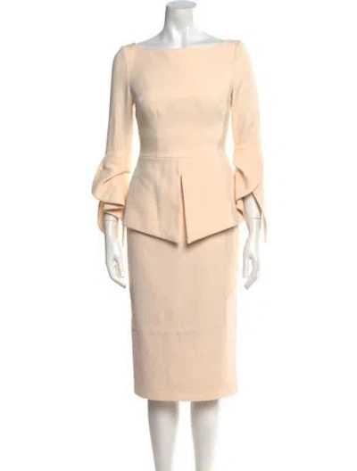 Pre-owned Safiyaa Bateau Neckline Midi Length Dress In Neutral