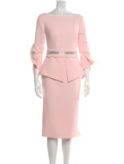 Pre-owned Safiyaa Bateau Neckline Midi Length Dress In Pink