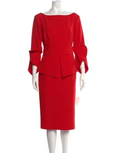 Pre-owned Safiyaa Bateau Neckline Midi Length Dress W/ Tags In Red