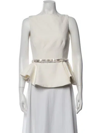 Pre-owned Safiyaa Bateau Neckline Sleeveless Top W/ Tags In White