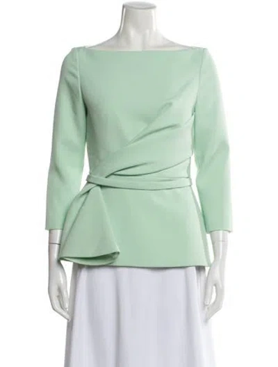 Pre-owned Safiyaa Bateau Neckline Three-quarter Sleeve Top W/ Tags In Green