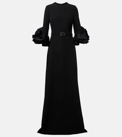 Safiyaa Belted Ruffled Crêpe Gown In Black