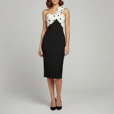 Pre-owned Safiyaa Black Stretch Crepe Draped Polka Dot Midi Dress S