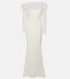 Safiyaa Bridal Starlana Feather-trimmed Crêpe Gown In Ivory W/ Ivory