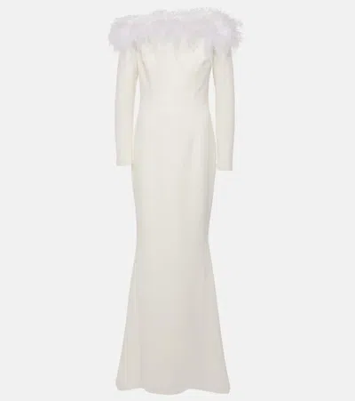 Safiyaa Bridal Starlana Feather-trimmed Crêpe Gown In Ivory W/ Ivory