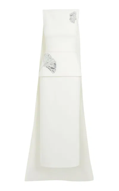 Safiyaa Cemile Metallic-leaf Crepe Maxi Dress In Off-white