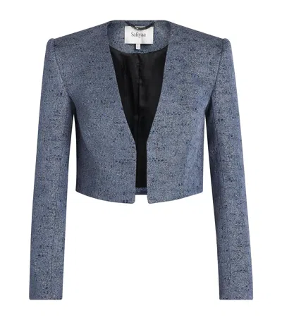 Safiyaa Collarless Cropped Blazer In Blue
