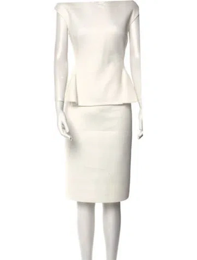 Pre-owned Safiyaa Cowl Neck Knee-length Dress In White