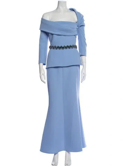 Pre-owned Safiyaa Cowl Neck Long Dress In Blue