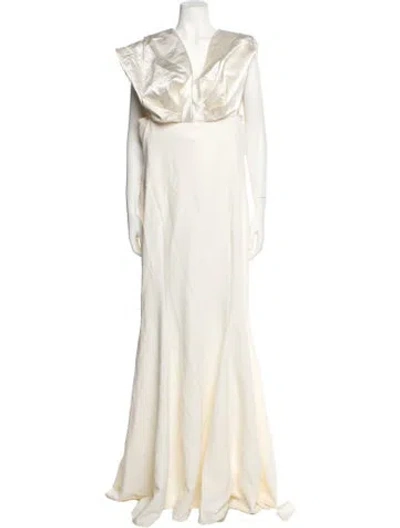 Pre-owned Safiyaa Cowl Neck Long Dress In White