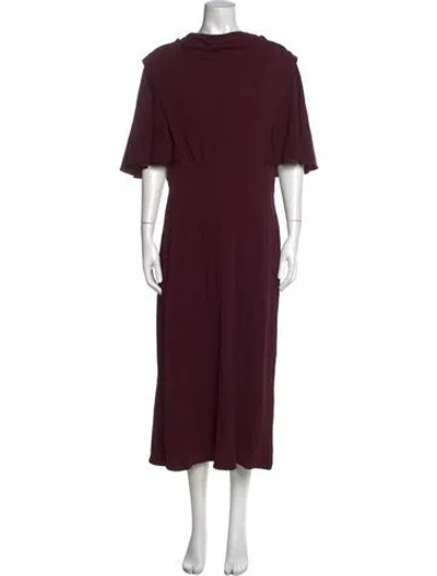Pre-owned Safiyaa Cowl Neck Midi Length Dress In Burgundy