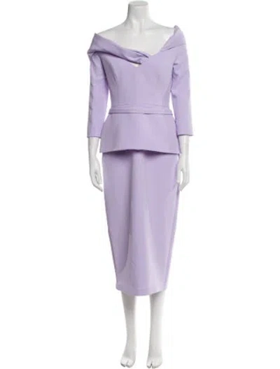 Pre-owned Safiyaa Cowl Neck Midi Length Dress In Purple