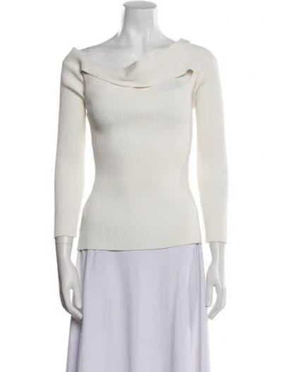 Pre-owned Safiyaa Cowl Neck Three-quarter Sleeve Top In Neutral