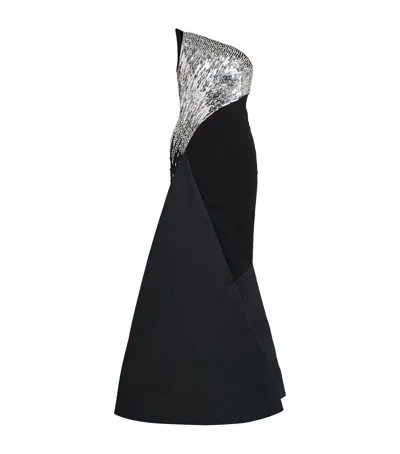 Safiyaa Crepe Embellished Tia Gown In Black