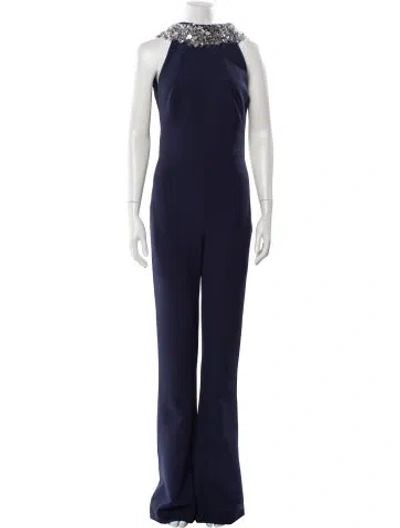 Pre-owned Safiyaa Crew Neck Jumpsuit In Blue