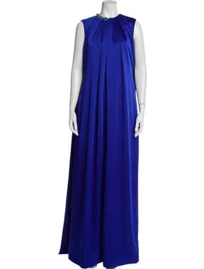 Pre-owned Safiyaa Crew Neck Long Dress In Blue