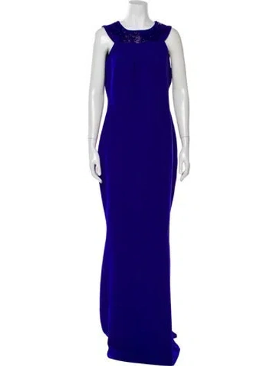 Pre-owned Safiyaa Crew Neck Long Dress In Blue