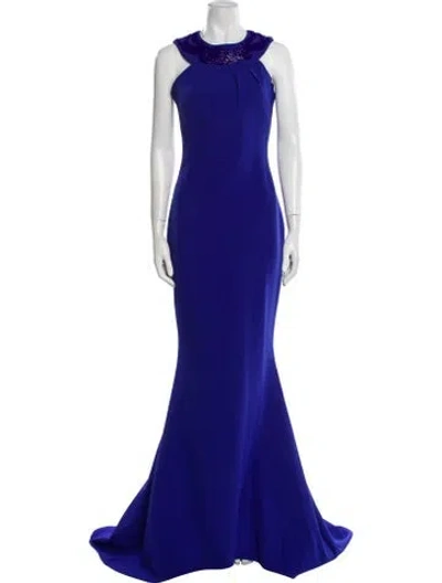 Pre-owned Safiyaa Crew Neck Long Dress In Blue