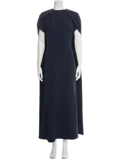 Pre-owned Safiyaa Crew Neck Long Dress In Blue