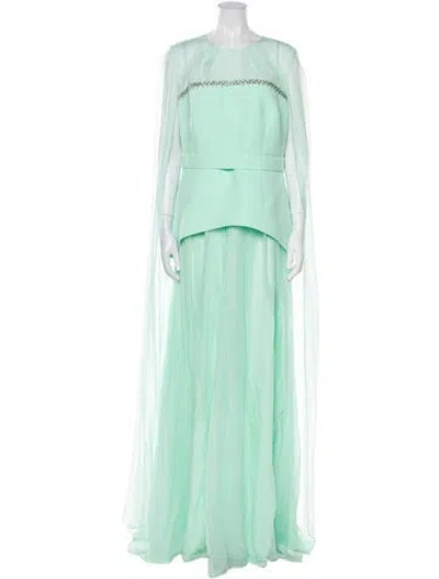Pre-owned Safiyaa Crew Neck Long Dress In Green