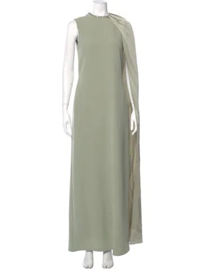 Pre-owned Safiyaa Crew Neck Long Dress In Green