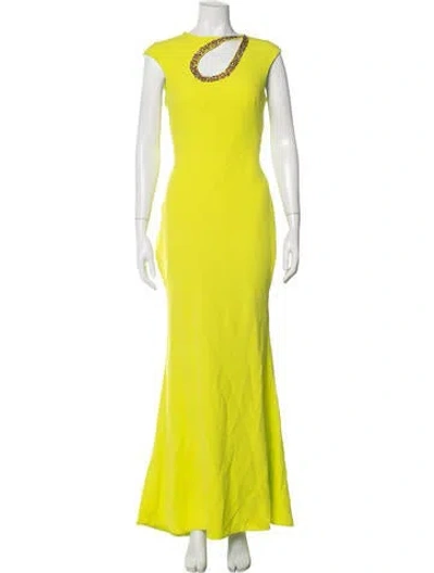 Pre-owned Safiyaa Crew Neck Long Dress In Green