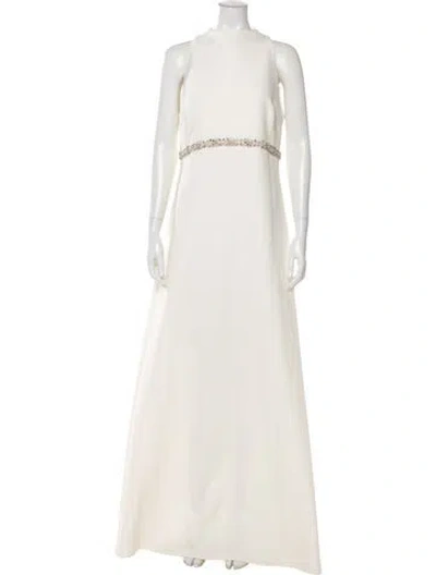 Pre-owned Safiyaa Crew Neck Long Dress In Neutrals
