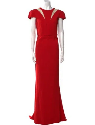 Pre-owned Safiyaa Crew Neck Long Dress In Red