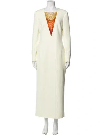 Pre-owned Safiyaa Crew Neck Long Dress In Yellow