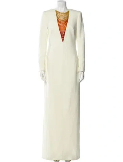 Pre-owned Safiyaa Crew Neck Long Dress In Yellow