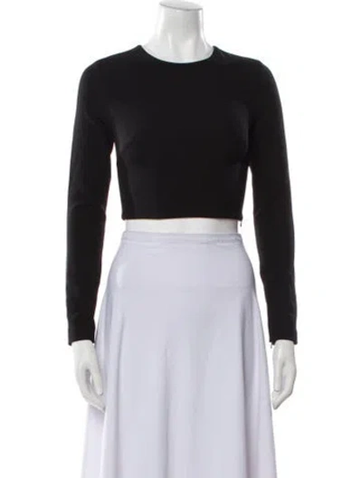 Pre-owned Safiyaa Crew Neck Long Sleeve Crop Top In Blue