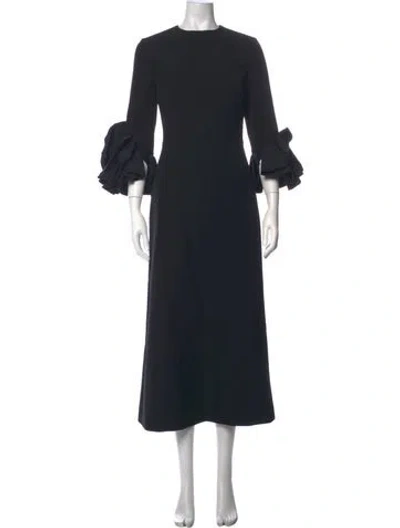 Pre-owned Safiyaa Crew Neck Midi Length Dress In Black