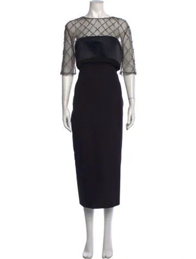 Pre-owned Safiyaa Crew Neck Midi Length Dress In Black