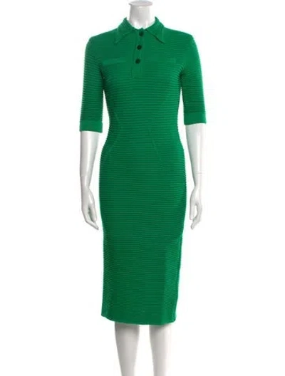 Pre-owned Safiyaa Crew Neck Midi Length Dress In Green