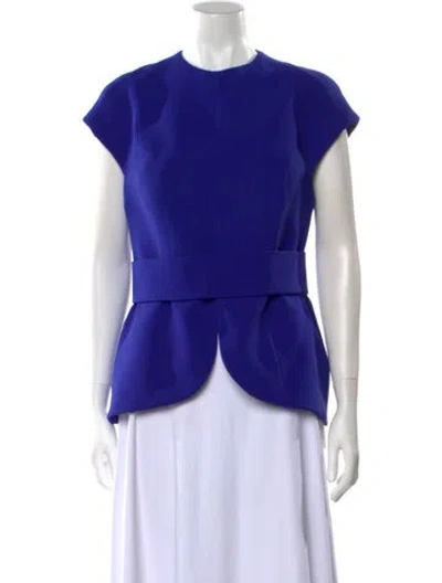 Pre-owned Safiyaa Crew Neck Short Sleeve Top In Blue