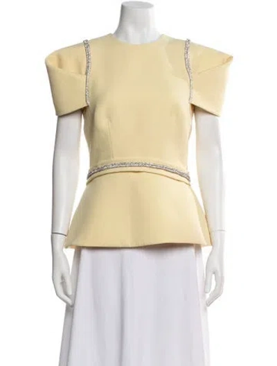Pre-owned Safiyaa Crew Neck Short Sleeve Top W/ Tags In Yellow