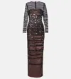 Safiyaa Defne Sequined Pleated Tulle Gown In Black With Silver