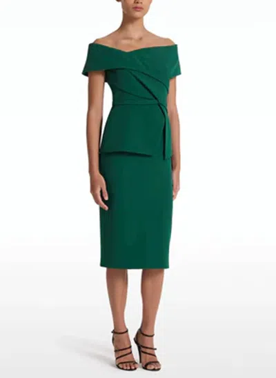 Safiyaa Eima Crepe Off Shoulder Midi Dress In Tourmaline In Green
