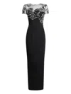 Safiyaa Embellished Mesh Yoke Gown In Black