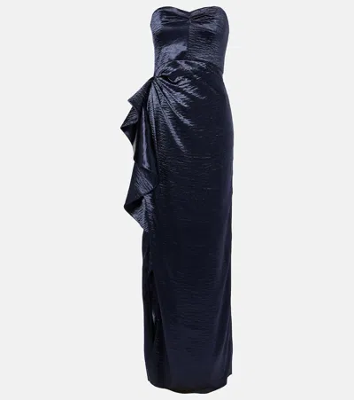 Safiyaa Eymen Draped Crushed Satin Gown In Blue