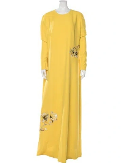 Pre-owned Safiyaa Floral Print Long Dress In Yellow