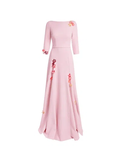 Safiyaa Floral-embellished Boat-neck Maxi Dress In Pink