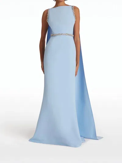 Safiyaa Ginevra Cape Gown In Soft Sky In Blue