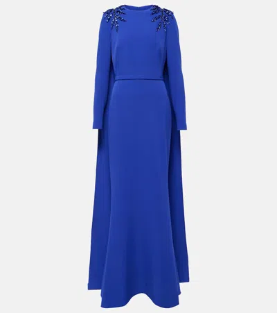 Safiyaa Ginevra Embellished Caped Gown In Azure Blue With Azure Blue