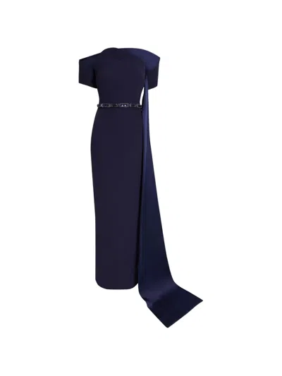Safiyaa Giorgia Asymmetric Sash-detail Maxi Dress In Blue